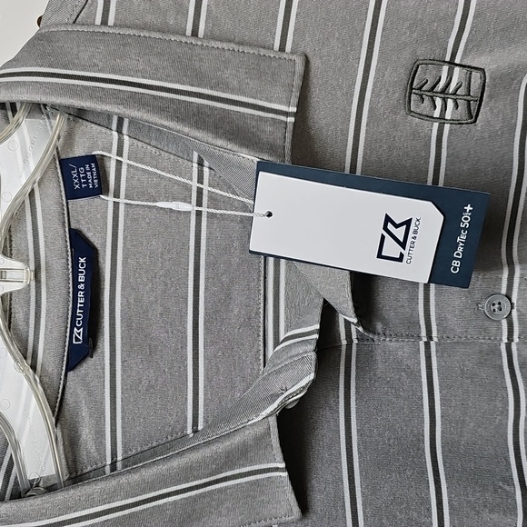 NWT Cutter & Buck Big Mens DryTec Polo 3xl Gray/white Striped - Picture 2 of 8